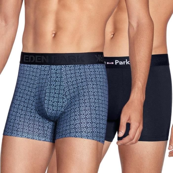 EDEN PARK Lot de 2 Boxers Homme Coton LOGENTRE Azur Marine Bleu Cdiscount Pret a Porter