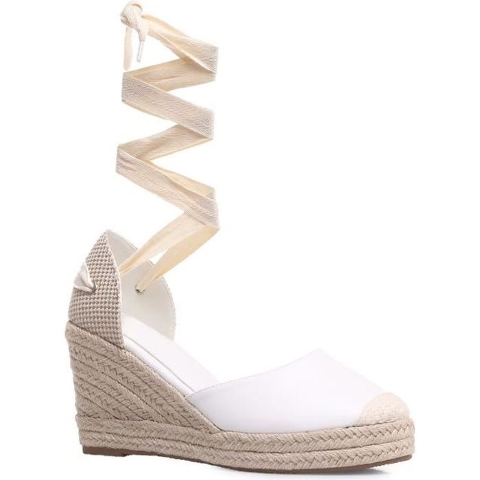 Espadrilles compens es blanches avec ruban nouer Blanc