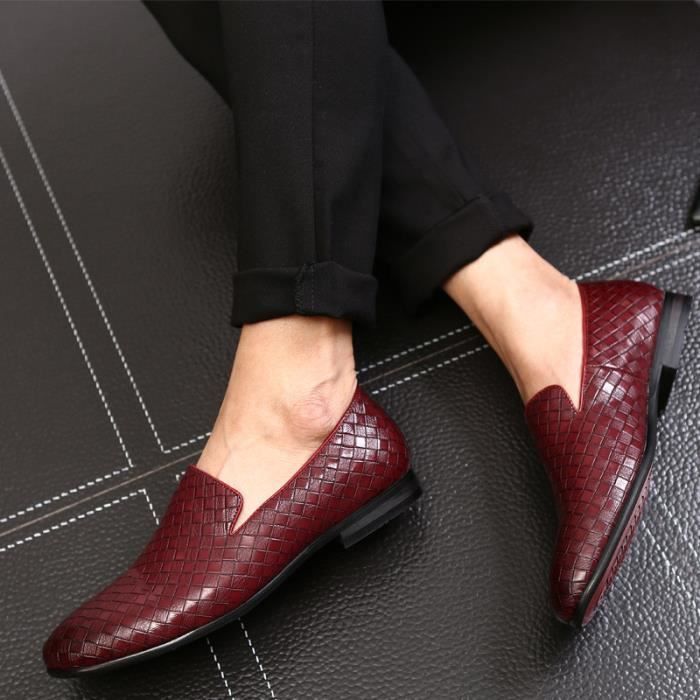 Chaussures Homme en Cuir GJ Confortable et Respirantes Talon Bas et Epais Motif Plaid Rouge