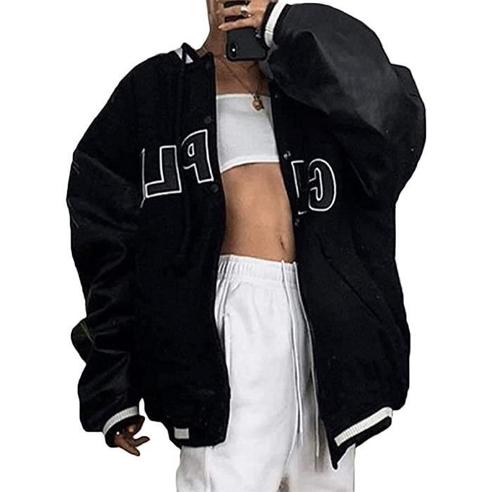 Minetom Blouson Bomber Femme Vintage Veste Bomber Casual Zipper Jacket College Poches Coupe Vent Baseball Blouson Sweat Veste Noir Cdiscount Pret a Porter