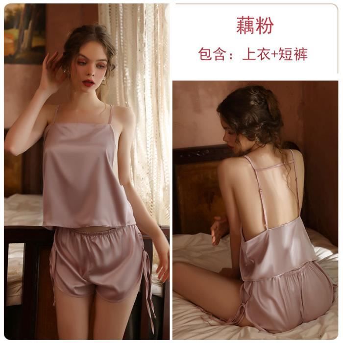 Ensemble De Chemise De Nuit Sexy Pour Femme - Pyjama Court D'été En Satin - Dentelle - Élégant - Vêtement De Nuit Pour Femme - Pyjama Sans Manches - Débardeur Et Short