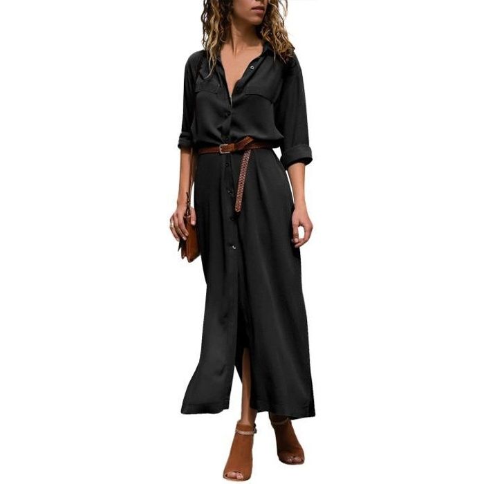 Robe Chemisier Jacquard Col En V Boutonnage Devant Midi Chemise