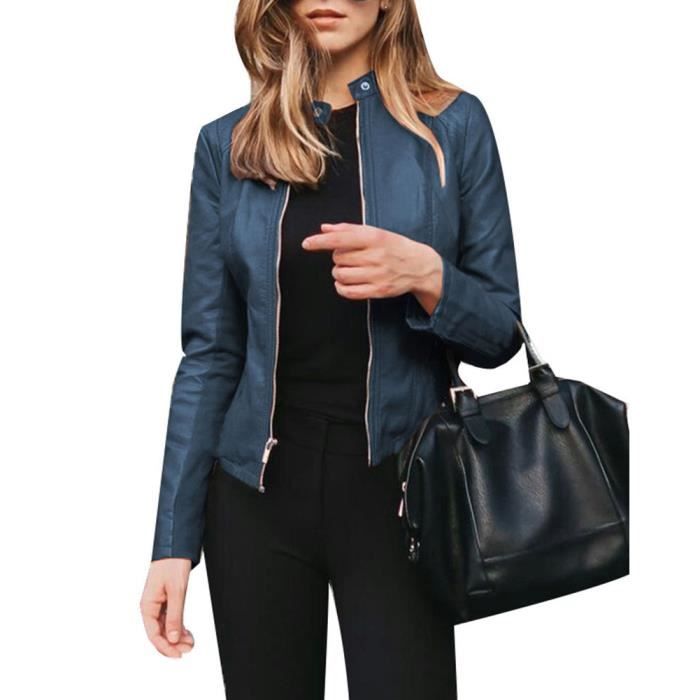 Veste en cuir femme bleu sales