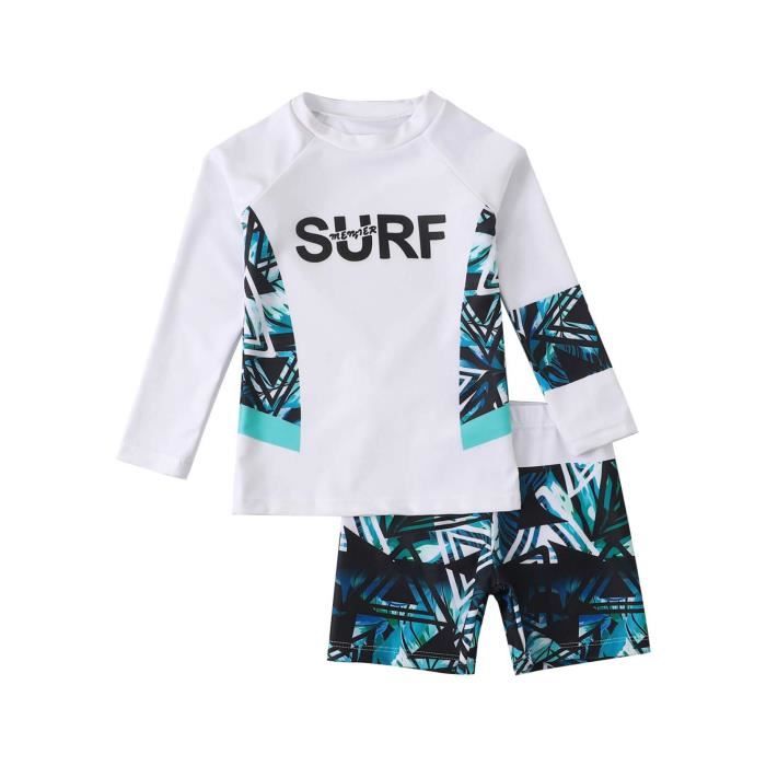 yizyif enfant garçon maillot de bain 2 pièces anti uv manches longues tenue surf natation 1-8 ans blanc