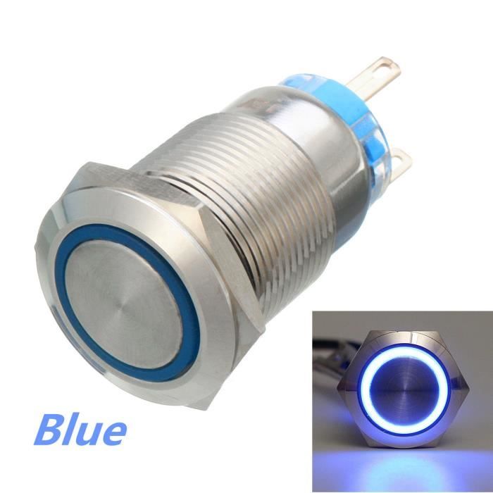 SENZEAL Interrupteur /à Bouton-Poussoir momentan/é en Acier Inoxydable 12V 16mm Angel Eye LED avec Prise de Courant Blanc