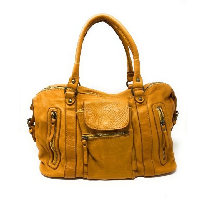 Sac main en cuir vintage italien MISS MY Jaune soleil Achat
