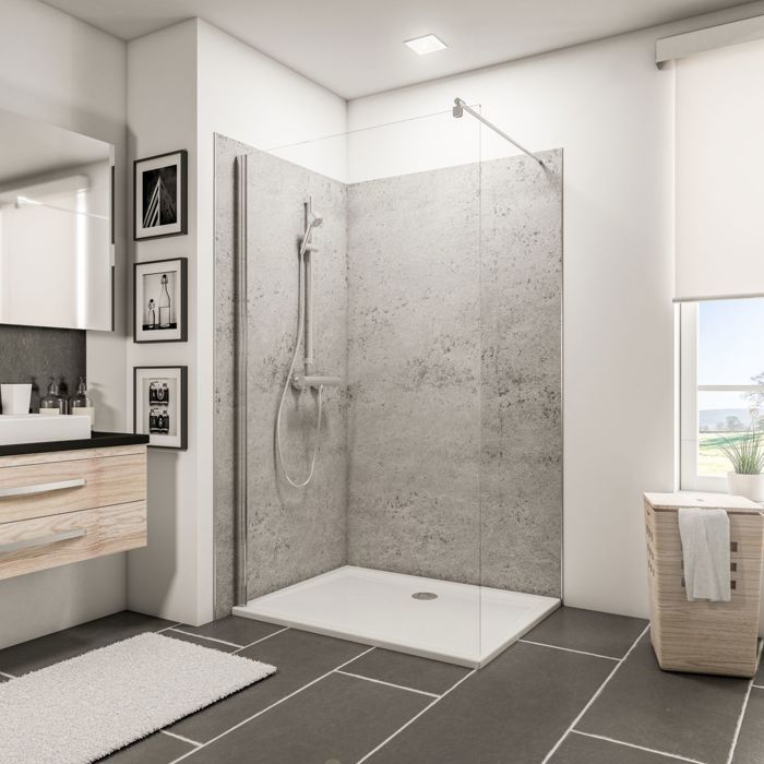 Lot de 2 panneaux muraux 120 X 100 x 210 cm, revêtement pour douche et salle de bains, DécoDesign DÉCOR, Schulte, Pierre gris clair