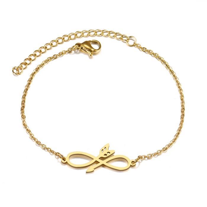 Bracelet Vintage Infini Cœurs Surfeur - Réglable 18.5-23cm, Jaune/argent, Similicuir Et Alliage