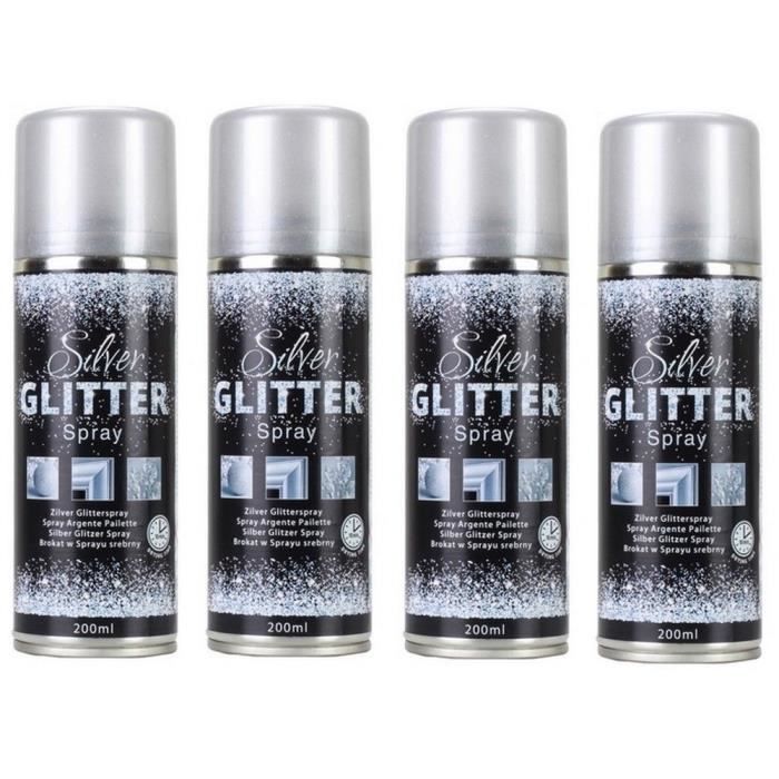 Lot 4 Bombes Peinture aérosol éffet Pailleté Argenté 4x200ml pour toutes  surfaces - Achat / Vente bombe de peinture Lot 4 Bombes Peinture aéros -  Cdiscount