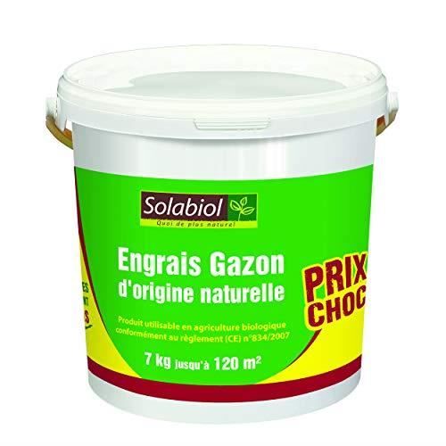 Solabiol SOGAZ7 Engrais Gazon Origine Naturelle | 7Kg 116m² | Utilisable en Agriculture Biologique, Puissant