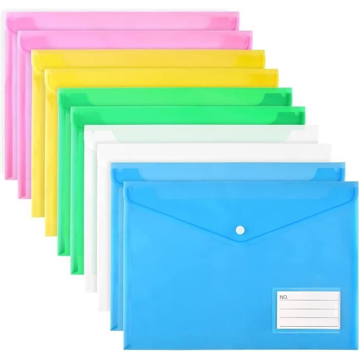 Porte Documents A4 Perfect Line 10 Pochettes Porte-documents DIN-A4, 20 Mm Hauteur De Remplissage, Plastique Translucides Et Coloré, Perforées Avec Rabat, Fermeture Scratch Lutin 120 Vues
