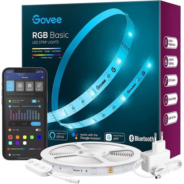 Govee RGBIC Bande LED 5M avec couvercles, lumières LED intelligentes