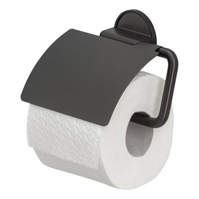 Porte rouleau papier toilette Tune en métal brossé noir avec rabat de Tiger