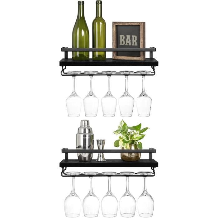 Support Verres à Vin Sous Étagère Dianoo 35 Cm Noir - 2 Rangées Porte-Verres à Pied