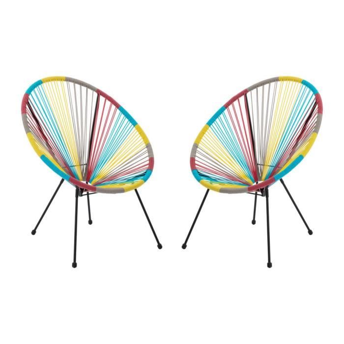 lot de 2 fauteuils de jardin en fils de résine tressés - multicolore - alios iii de mylia