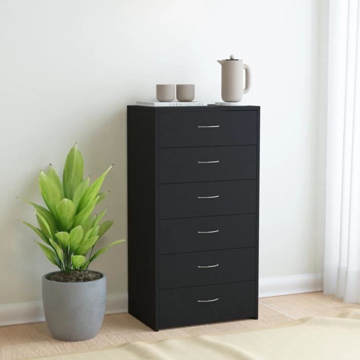 Elegant BAHUT Cuisine - ENFILADE - Buffet avec 6 tiroirs Noir 50x34x96 cm AggloméréBonne vie70637 - Noir 28 Kg