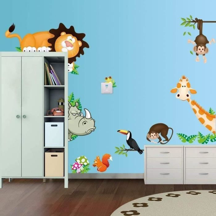 Stickers Muraux Enfants Garcon Fille Jungle Animaux Stickers Muraux Chambre Adultes Papiers Peints Salon Creatif Amovible Diy Cdiscount Maison