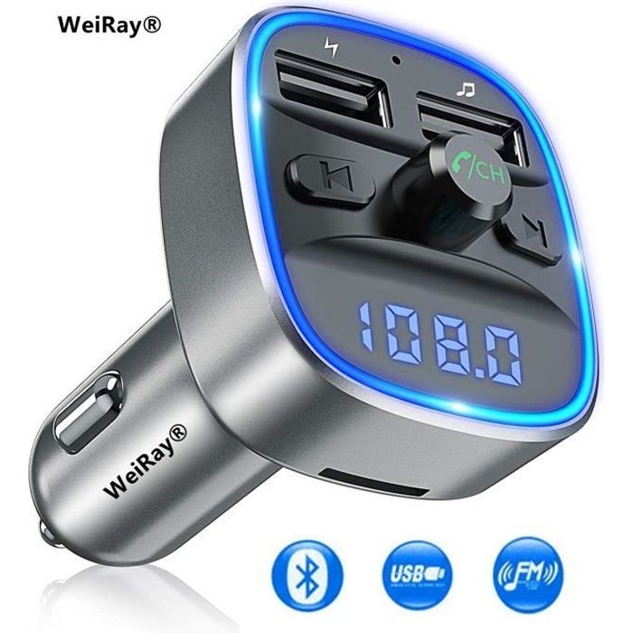 7 Couleur RGB Lumière Dual USB Ports avec QC3.0 Appel Main-Libre sans Fil Adaptateur Autoradio Lecteur de Musique Soutien USB/TF Carte Avancé Bluetooth 5.0 Kit Voiture Geosta Transmetteur FM 