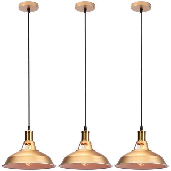 UNI 3pcs Rétro Lustre Suspension E27 27cm Luminaire Style Industrielle pour Salon Couloir Cuisine Doré
