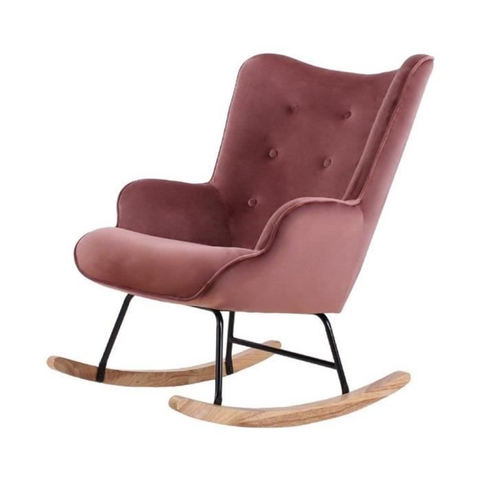 zons fauteuil à bascule h92x100x68cm en velours rose - 435109lot1