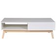Table basse scandinave blanc satiné avec pieds bois tilleul massif - L 120 x l 60 cm - HOME-1