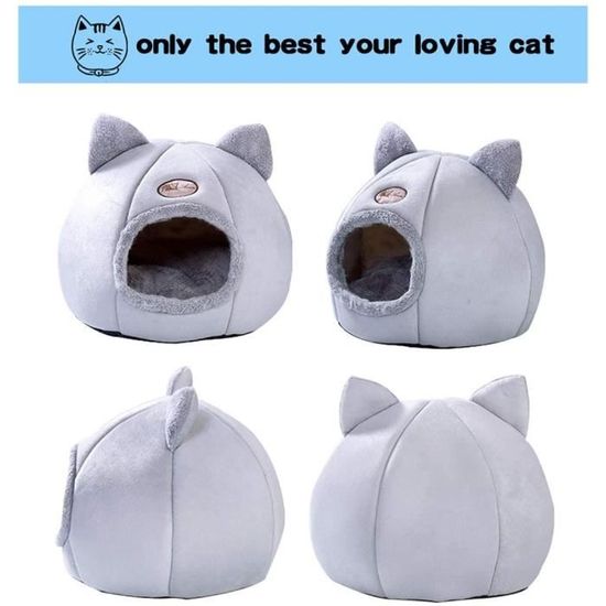 Niche Semi-fermée Pour Chat – Lit Doux En Peluche, Fond Antidérapant, Lavable En Machine – Taille 40x40x20 Cm (café)