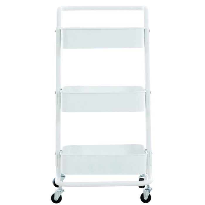 Chariot De Rangement Mabel Home 3 Étages Avec Roues - Métal Blanc - Charge 33.6kg/étagère