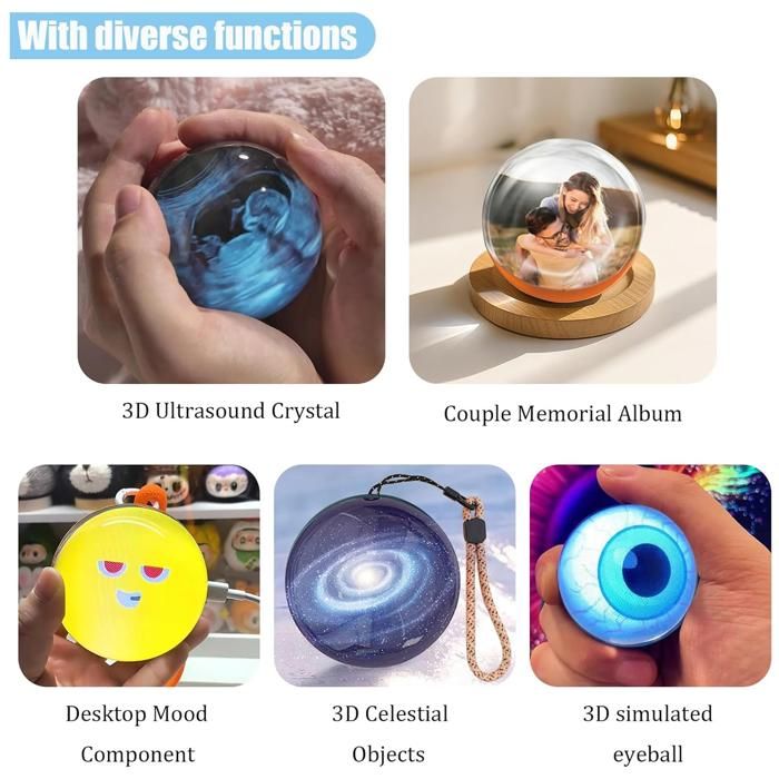 Boule Cristal Numérique 3D à Ultrasons 2,7 Pouces - Album Photo Et Vidéo, Recharge USB-C, Cadeau Personnalisable