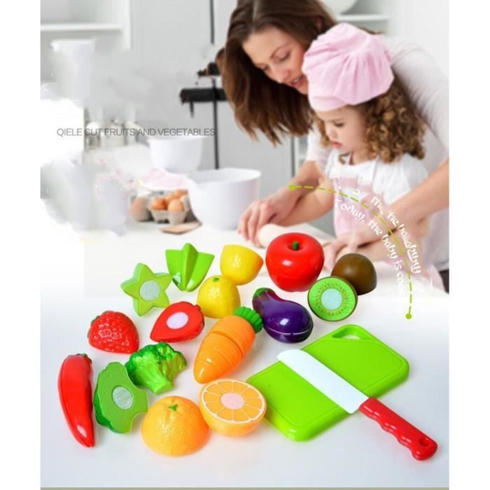 Accessoire Cuisine Enfant,Jeux de Cuisine avec 30 Accessoires,Fruits et  Légumes Jouets a Decouper,Avec boîte de rangement