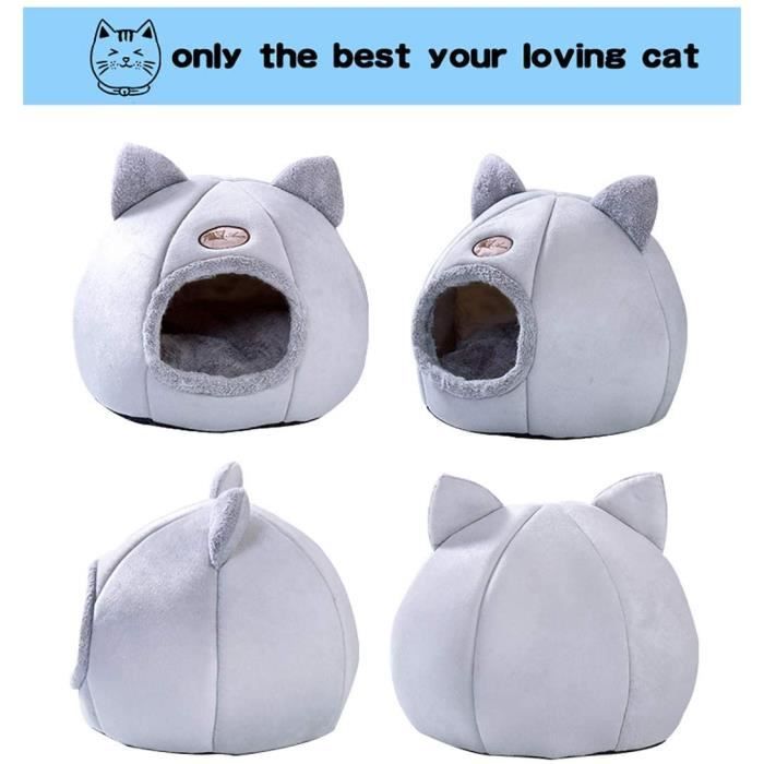 Niche Pour Chat En Forme De Chat - Rembourrage Coton PP Doux, Antidérapante, Avec Clochette, Taille L