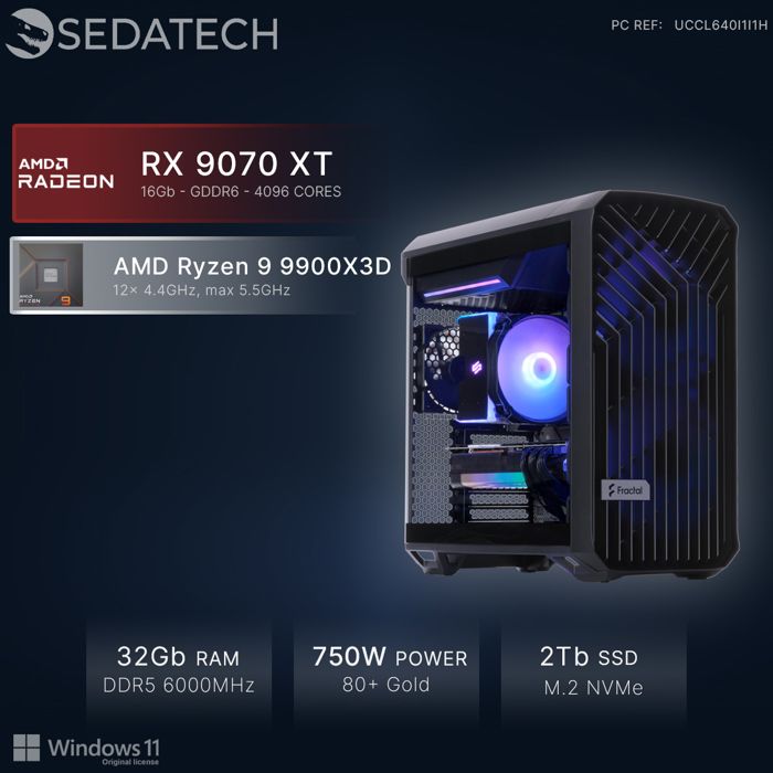 Sedatech PC Gamer Pro Compact ATX • AMD Ryzen 9 9900X3D • RX 9070 XT ...