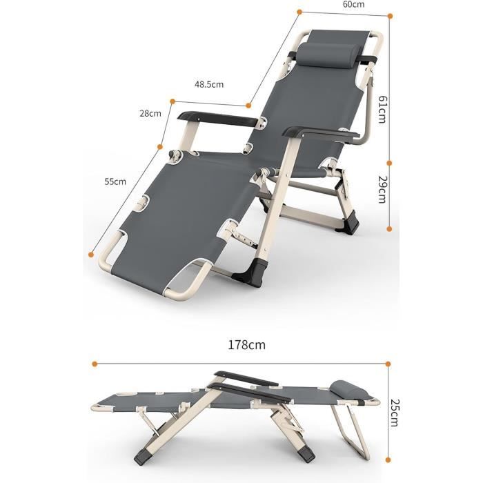 SunnyFeel Lot de 2 chaises de camping pliantes, portables, chaise longue avec dossier en maille pour extérieur, pelouse, plage, camping, pique-nique (gris