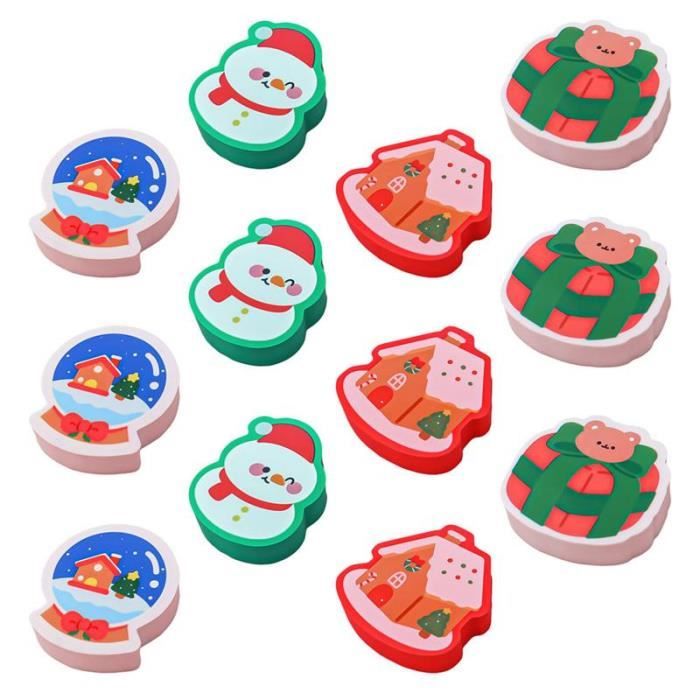 Gomme Noel 6 Gommes De Noël Fantaisie - Formes Père Noël, Sapin, Renne, Etc., Pour Enfants