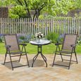 Ensemble de jardin 3 pièces 2 chaises inclinables multi-positions pliables + table ronde verre trempé métal époxy textilène-2