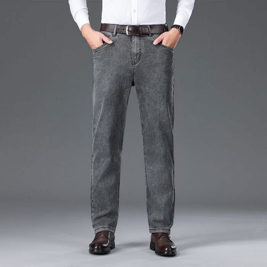 Jeans Homme Skinny Décontracté - Denim Gris Bleu - Taille Haute - Pour Automne/Hiver