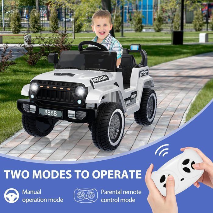 OLAKIDS Voiture Électrique 24 V avec Télécommande, Bluetooth, Lumières DEL, Klaxon, Suspension à Ressort, Vitesses Haute/basse, Démarrage en Douceur