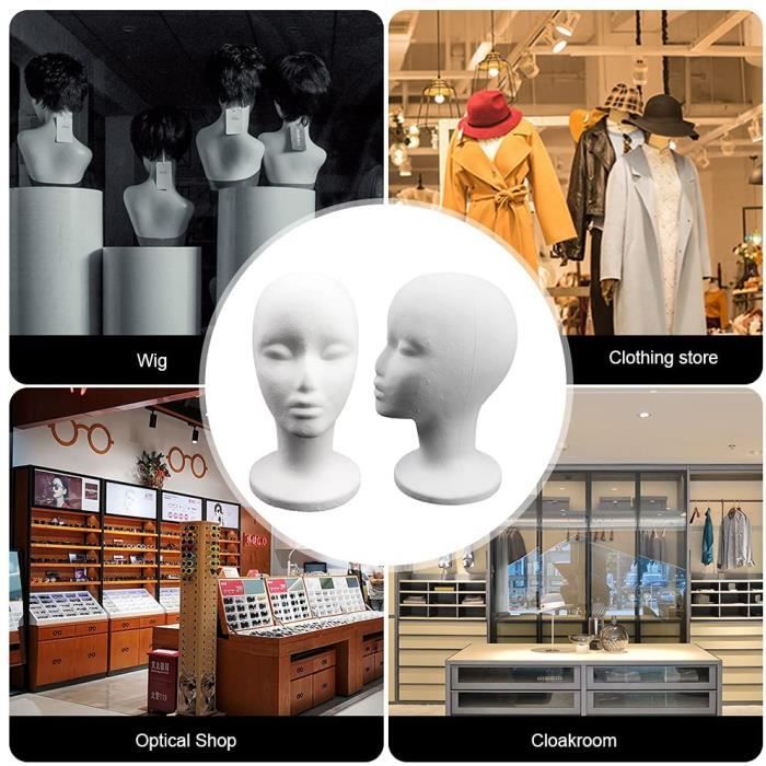 Tête De Mannequin En Mousse Blanche - Tour 51 Cm, Hauteur 27 Cm, Pour Présenter Perruques, Chapeaux, Masques