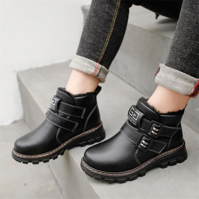 Bottes pour Garçon en Cuir Noir MR™ Nouvelles bottes chaudes pour enfants