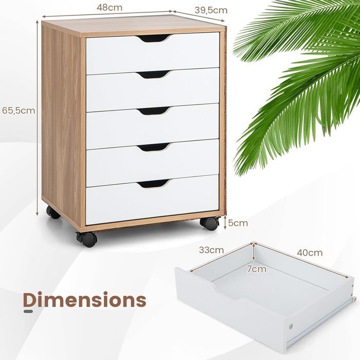 Caisson Bureau Mobile Avec 3 Tiroirs, Meuble Rangement Bureau Sur Roulettes Pour Documents Et Imprimante 40x50x57 5cm Blanc 99310229