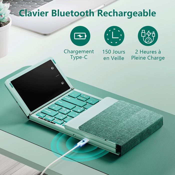 Clavier Bt Pliable Avec Pavé Tactile, 63 Touches En Métal Ultra Fin