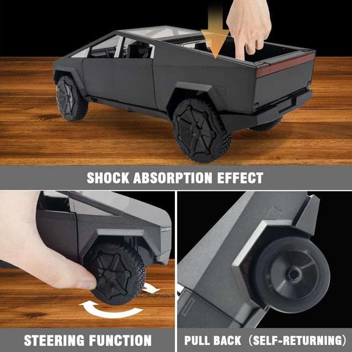 Tesla Cybertruck 1:32 En Alliage – Jouet Avec Lumière, Musique, Traction – Cadeau Enfant 3 Ans Et Plus