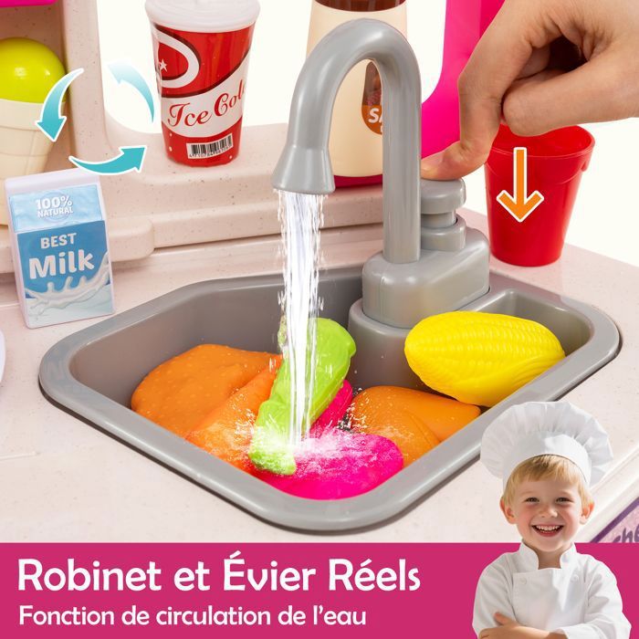 Set Cuisine Enfant – Plaque à Induction Sonore Et Lumineuse, Évier Et Robinet – 3 Pièces – Jouet Imitation Réaliste
