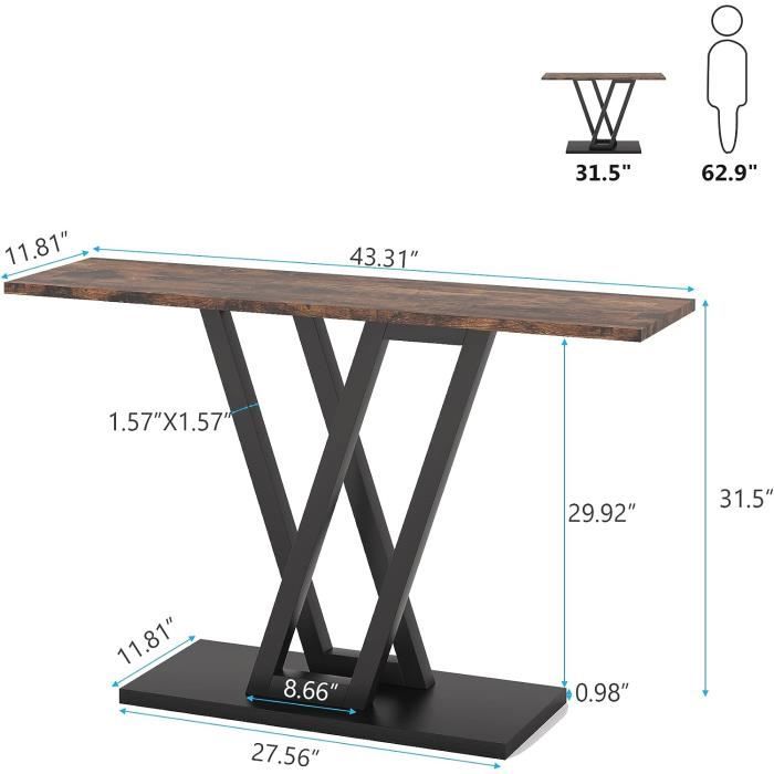 Table Console Tribesigns Vintage - 110 X 35 X 75 Cm - Bois Marron - Design En C - Pour Entrée, Salon Ou Couloir