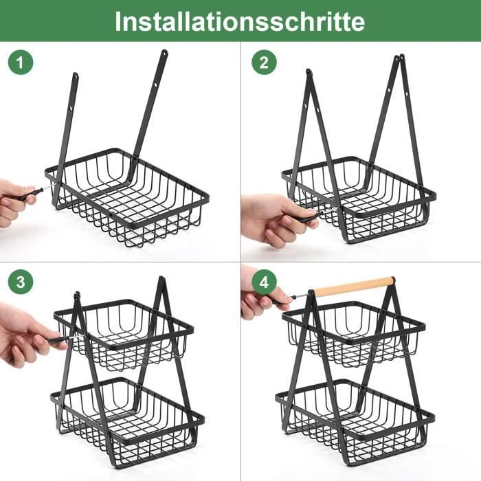 Corbeille à Fruits 2 étages – Panier En Maille Métallique Amovible, Blanc, Rangement Cuisine | Pour Fruits, Légumes, Snacks