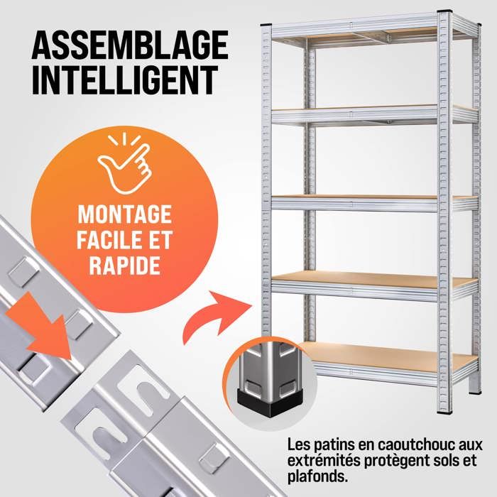 Etagère charge lourde Bleu 180x90x40 cm, 5 plateaux 875 kg max. Meuble