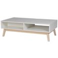 Table basse scandinave blanc satiné avec pieds bois tilleul massif - L 120 x l 60 cm - HOME-4