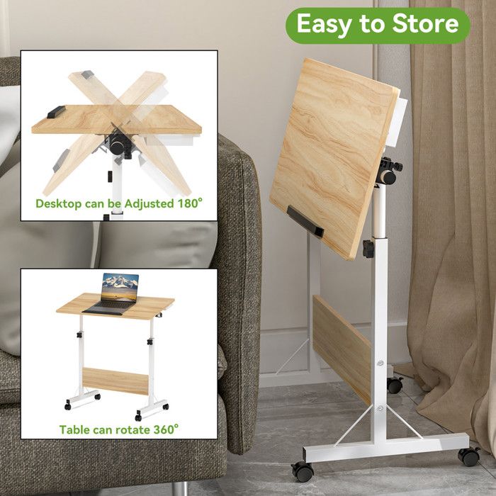 OXFENSEE Table De Lit Roulette Réglable Hauteur 80x40cm - Bureau Ordinateur Mobile Avec Fente Cartes (Blanc)
