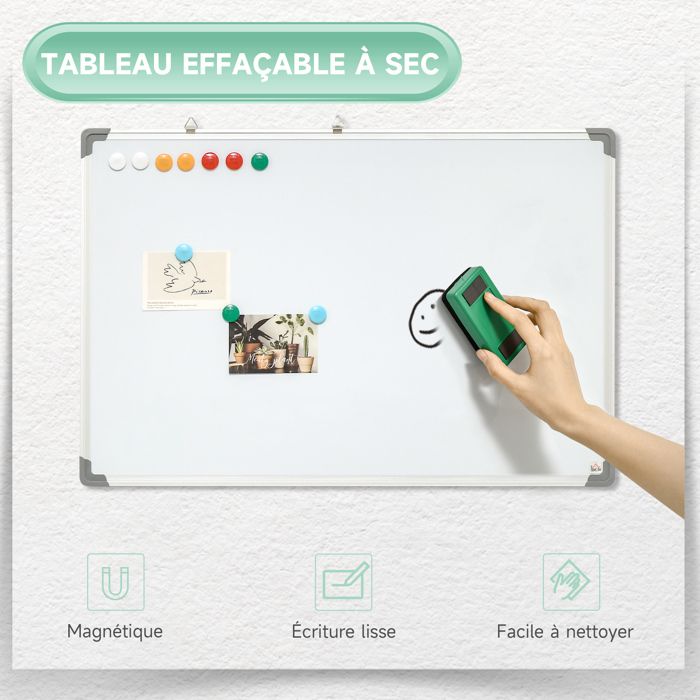 Tableau Blanc Magnétique 60x40cm Autocollant - Avec Stylos, Aimants Et Gomme Pour Réfrigérateur Et Bureau