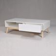 Table basse scandinave blanc satiné avec pieds bois tilleul massif - L 120 x l 60 cm - HOME-5