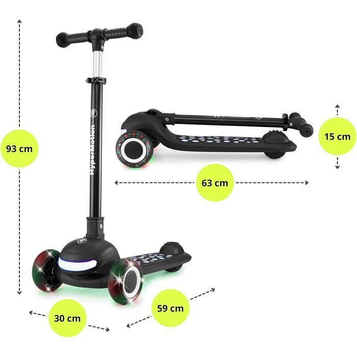 Trottinette Enfant 3 Roues LED – Hauteur Réglable 66-88 Cm – Pliable – Frein Arrière – Dès 3 Ans